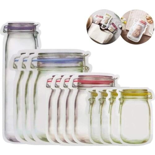 Reusable Mason Jar Bottles Bag Ziplock Bag Fresh Seal Nuts Candy Cookies Snack Sandwich Food Saver Storage Bag Kitchen Organizer