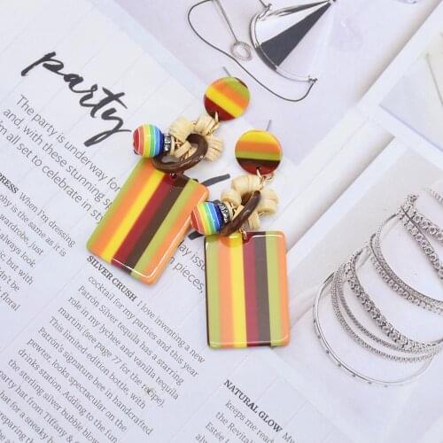Fashion Simple Striped Acrylic Earrings For Women Geometric Rectangular Personality Earrings Temperament Jewelry