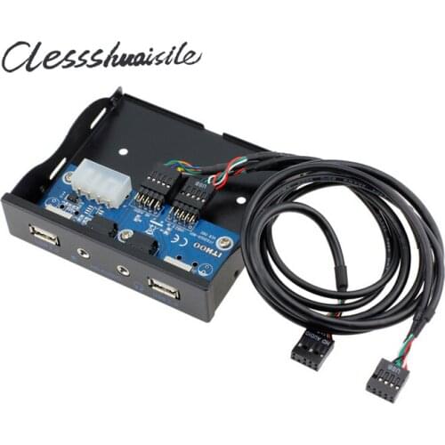 Desktop Computer 3.5" Floppy Bay DIY 2 Port USB 2.0 Hub HD Audio 3.5mm Earphone Jack Mic Interface PC Front Panel Bracket Mount