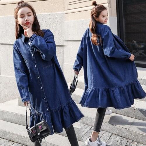 2019 Spring and Autumn new fashion big yards flounced denim fishtail dress