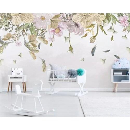 Beibehang Custom Wallpaper Modern small fresh leaves floral feathers watercolor style background wall wallpaper for kids room