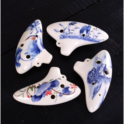 Chinese Style Ocarina 6 Holes Blue and White Porcelain Pattern Traditional Vintage Handmade Orff Instruments for Beginners