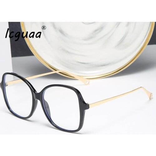 Classic Oversized Square Anti-blue Glasses Optical Frames Metal Vintage Oval Flat mirror Eyeglasses Clear Frame