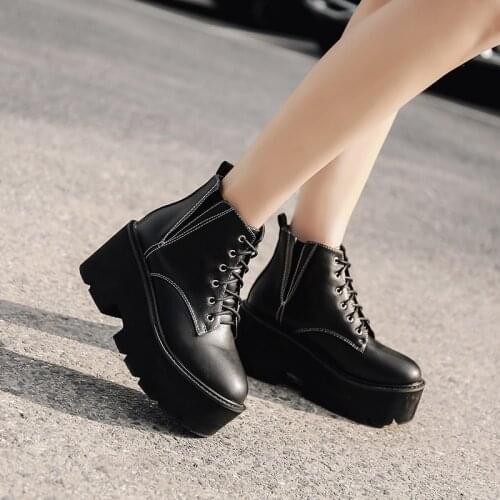 Hot new spring boots women high thick platform Martin boots high heels women shoes leather ankle boots for women