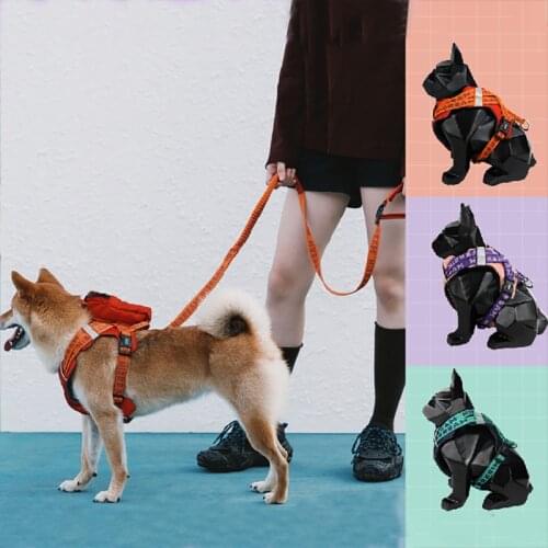 Bobo Series Dog Harness Leash Pet Backpack Strong Reflective Buffer Harness Walk Lead Traction Rope Soft Handle Running Leashes
