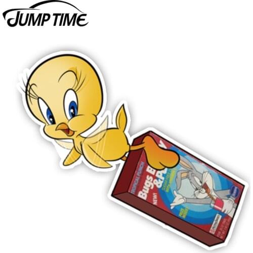 Jump Time 13cm x12.9cm Cartoon Tweety Fly Bird Vinyl Decal Funny Stickers Car Truck Bumper Windows Waterproof Car Accessories