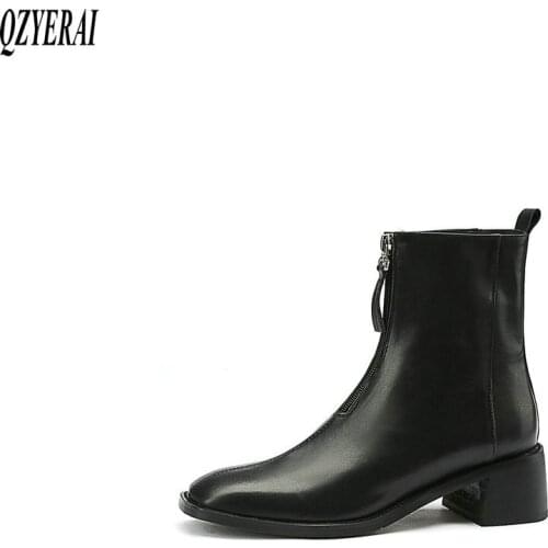 QZYERAI Ankle boots Genuine leather Female boots Womens boots Autumn winter Head layer cowhide Womens shoes Size 34-40