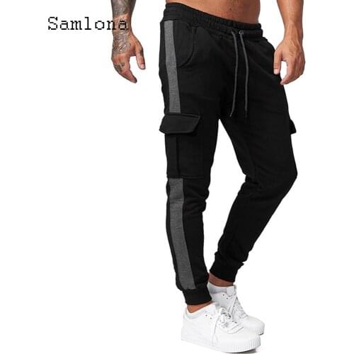 Samlona 2021 Autumn Fashion Moto & Bike Pants Men Multi-pocket Washed Overalls Men Patchwork Outdoor Casual Pants Men Trousers