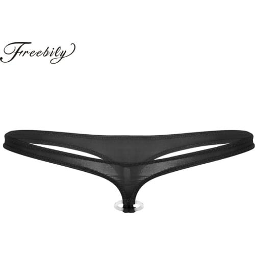 Sexy Mens Lingerie Low Rise T-Back And Open Crotch Design Jockstrap Stretchy Bikini G-string Thong Panties Underwear with O-ring