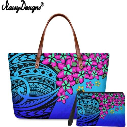 Noisydesigns Polynesian Style Gradirnt Plumeria Pattern Shoulder Bag With Purse For Womens Large Capacity Handbags Clutch Wallet