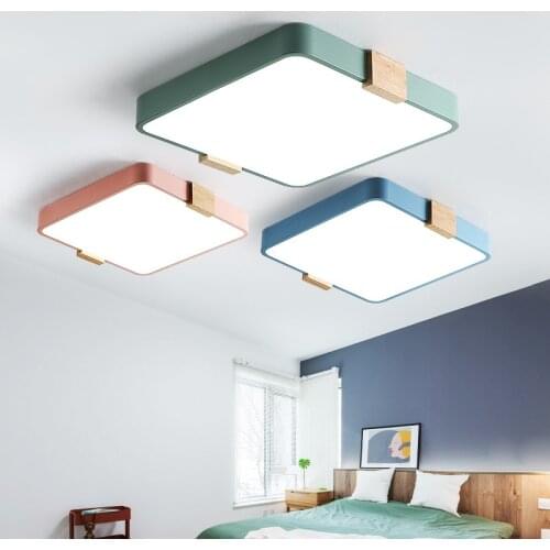 Nordic Iron Master Bedroom LED Ceiling Lamp Square Minimalist Macaron Study Lamp Creative Personality Childrens Room Lighting