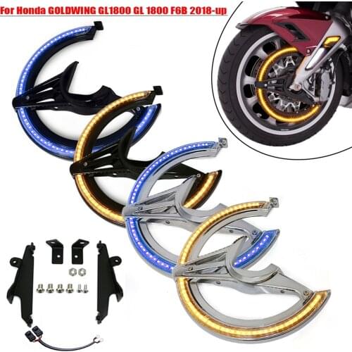Motorcycle Brake Disc Rotor Covers With Yellow Blue LED Ring Light For Honda GL1800 Goldwing 1800 Chrome Accessories 2018-2021
