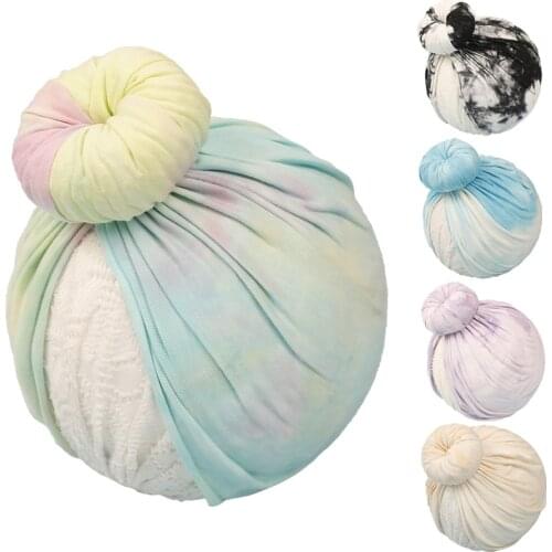 18 PCS/LOT, Tie Dye Donut Baby India Hat, Round Knot Cotton Fabric Turban Headwraps Baby Shower GIft Photo Props