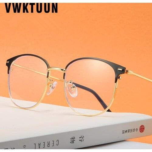 VWKTUUN Half Frame Round Glasses Frame Women Men Eyeglasses Optical Glasses Anti-blue Light Eyeglass Frame Students Fake Glasses