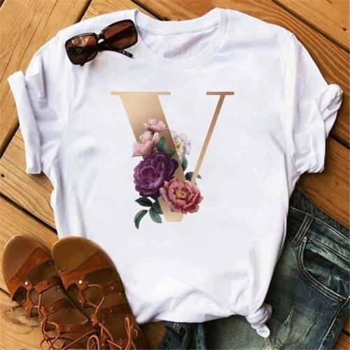 Custom Name Letter Combination Womens Tshirts High Quality Printing T-shirt Flower Letter A B C D E F G Short Sleeve Clothes