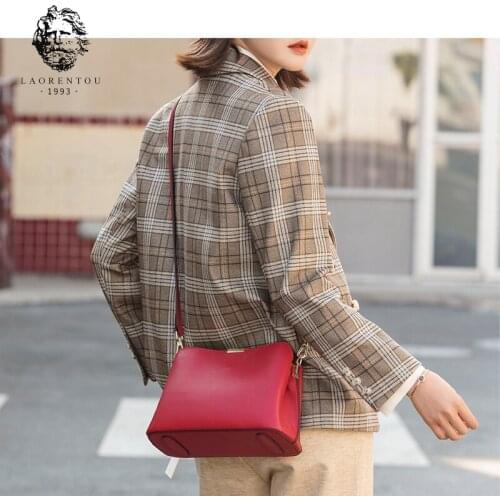 LAORENTOU Women Commuter Simple Purse Cow Leather Female Soft Large Capacity Messenger Bag Stylish Crossbody Bag High Quality