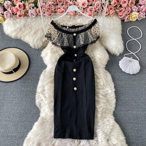 2021 Summer New Womens word collar strapless stitching ruffled slim dress Sleeveless Zippers Knee-Length V-Neck Vestido