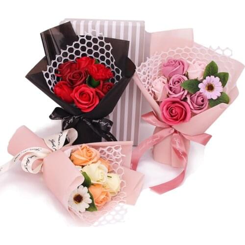 1 Box Of 7PCs Roses Soap Bouquet Artificial Flower Hand Bouquet Rose Soap Flowers For Gift Party Wedding Decor Rose Flower Gift