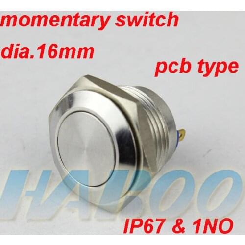 1PCS packing metal switch waterproof IP67 16mm PCB type momentary stainless steel push button switch shipping free