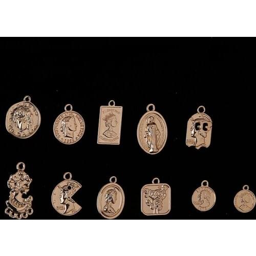 10pcsRetro Coin Round Oval Beauty Head Pendant Earrings for Women 2020 Vintage Ear Pin Diy Jewelry Accessories Hot Sale Alloy