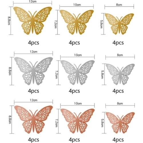 12pcs/set 3D Hollow Butterfly Wall Stickers for Kids Rooms Home Decor stickers Fridge stickers DIY Party Wedding Butterflies