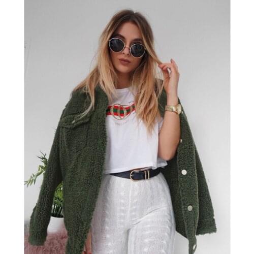 2020 autumn and winter fashion all-match button lapel long sleeve womens top plush coat Harajuku style simple wm