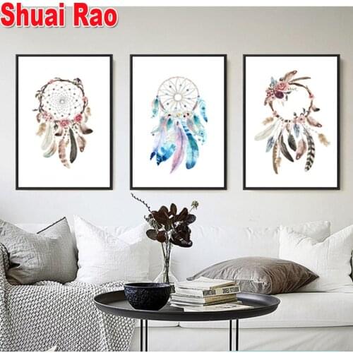 3 Piece Dream Catcher Feather diamond painting full Square,Resin Round diamond embroidery mosaic art diamond Triptych Painting