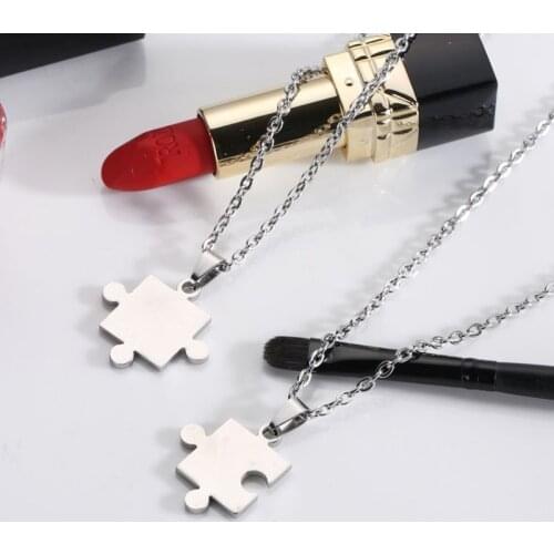 30pcs Stainless steel love couple Awareness Quote lovers family friend gift puzzle unisex geometry pendant necklace jewelry