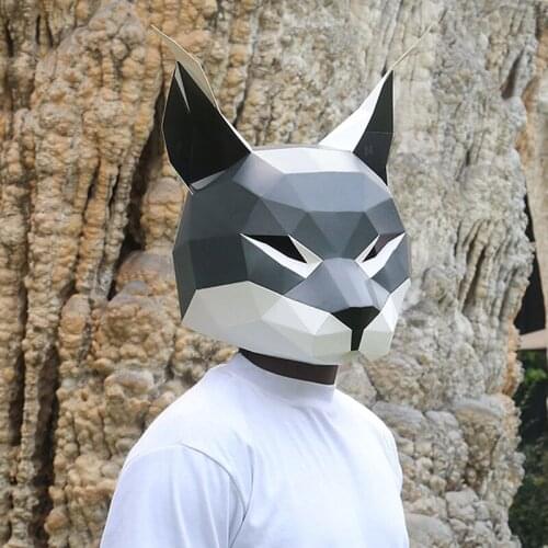 3D Paper Animal Lynx Civet Cats Head Mask Headgear Halloween Cosplay Props Woman Men Party Role Play Dress Up DIY Craft Masks