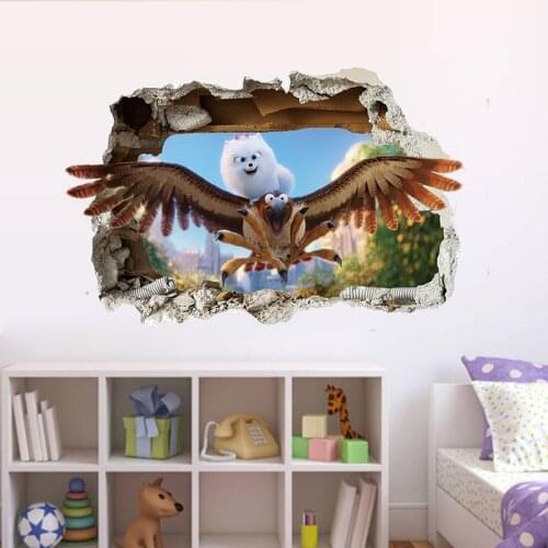 3D windows broken wall Removable cartoon anime love pet secret wall sticker childrens room kindergarten decorative art stickers