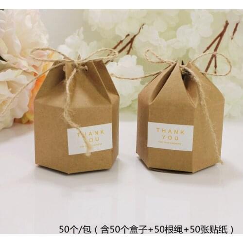 50pcs/lot 2 sizes Small kraft gift cardboard boxes,kraft paper boxes for gift,hexagonal carton paper packaging brown candy boxes