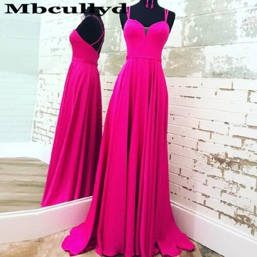 Mbcullyd Fuchsia Satin Long Evening Dresses 2020 Sexy Cross Backless Prom Party Gowns Ladies vestidos de fiesta largos elegantes