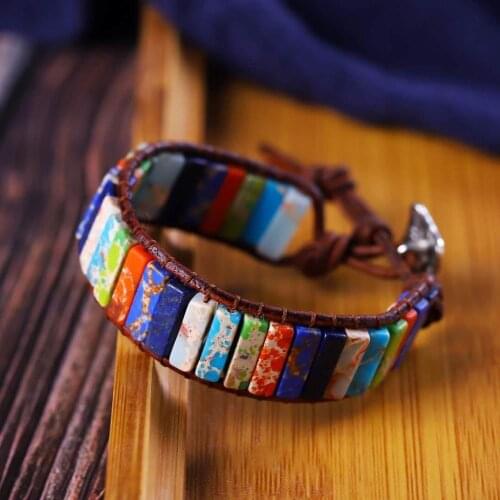 Free Shipping 7 Chakra Natural Emperor Stone Bead Bracelet for Women Men Handmade Leather Rope Adjustable Jewelry Gift