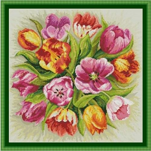 Brilliant tulips patterns counted 11CT 14CT 18CT Cross Stitch Set DIY Chinese Cross-stitch Kit Embroidery Needlework Home Deco