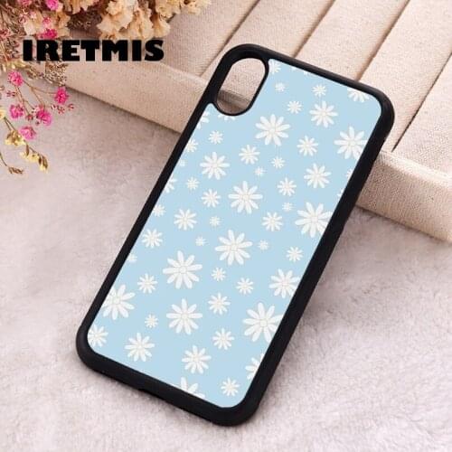 Iretmis 5 5S SE 2020 Phone Cover Case for iPhone 6 6S 7 8 Plus X Xs XR 11 12 Mini Pro Max Rubber Daisies pattern blue background
