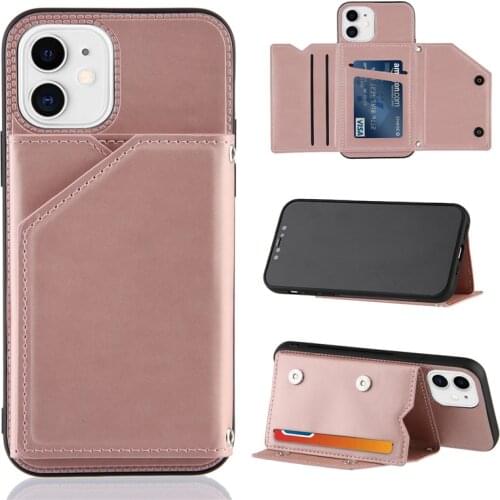 Leather Skin Card Case Plain Phone Case For iPhone 7 8 Plus SE 2020 11 12 Pro 12 Mini Max X XS Max XR Anti-knock Case Cover