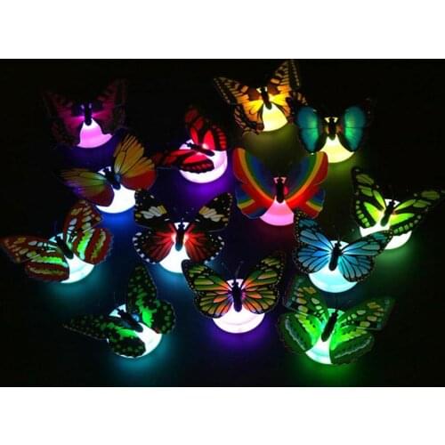 Colorful Changing LED Butterfly Decoration Night Light with Battery 3D Butterfly Wall Stickers Home Decorative Wall Nightlights