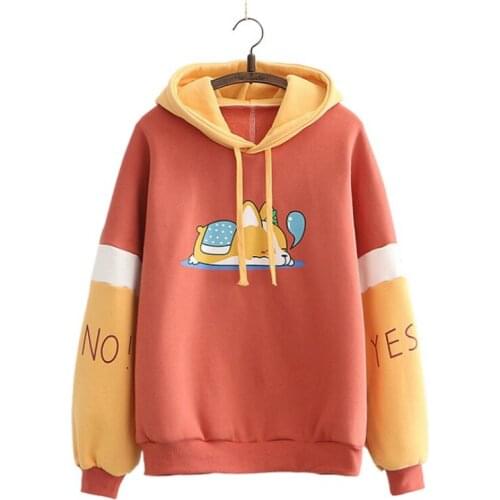 Cartoon Dog Print Fleece Women Hoodies And Sweatshirts Long Sleeve Hooded Tracksuits Pullover Female Tops 2020 Winter Clothes