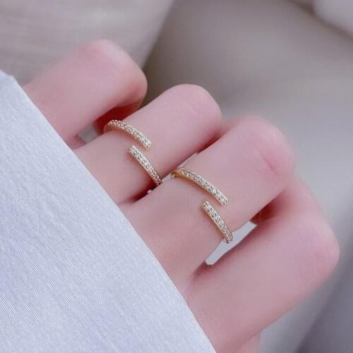 Delicate Jewelry 14K Real Gold Adjustable Crystal Open Rings for Women Simple Style Cubic Zircon Engagement Rings