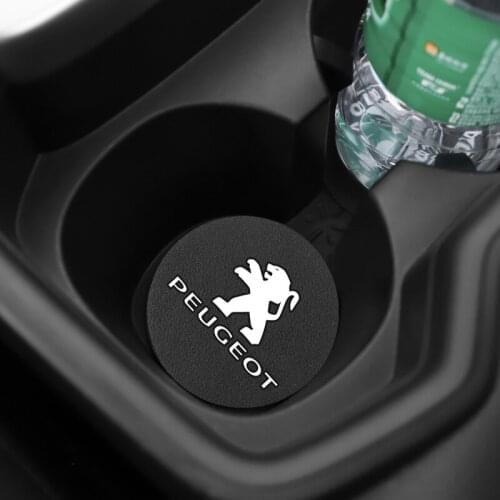 2Pcs Car Styling Cup Mat PU Leather Coaster Water Slot Non-Slip Pad For Peugeot 206 207 208 301 307 308 406 407 408 508 607 2008