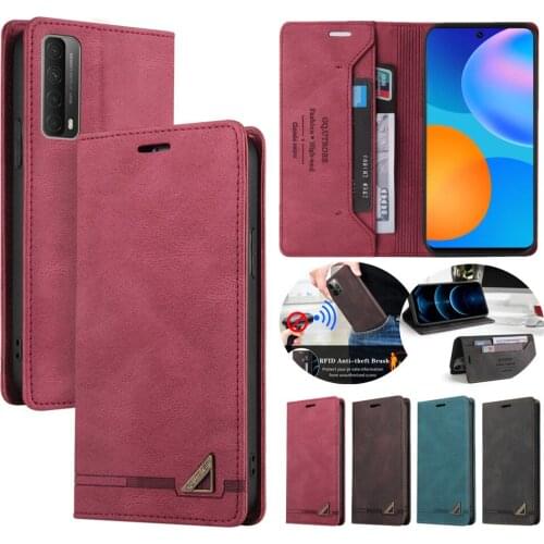 Leather Wallet Phone Case for Huawei P Smart 2021 Y7P Y6P Y5P P40 Pro P30 Lite RFID Anti-theft Brush Magnetic Protect Flip Cover