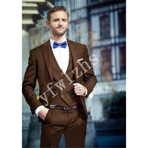 Handsome One Button Groomsmen Peak Lapel Groom Tuxedos Wedding Dress Men Suits Blazer Prom Dinner (Jacket+Pants+Tie+Vest) A889