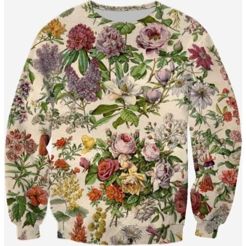 Retro Style Fashion Super David Suit Flower And bird 3D Print Sweatshirt Sweater Unisex Harajuku Floral Long-Sleeved Street Wear