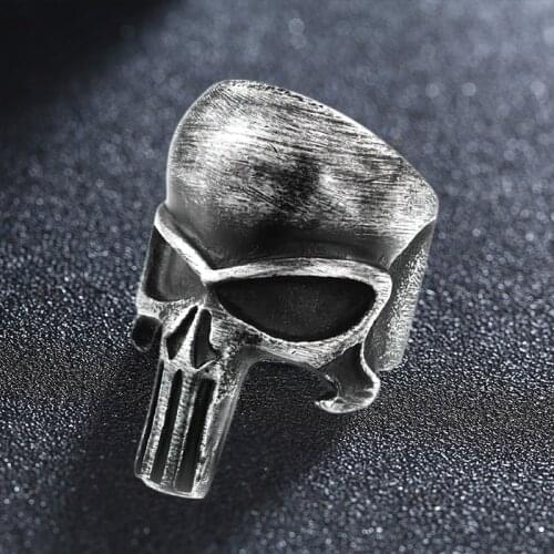 Stainless Steel Punisher-Skull Ring Men Punk Biker Rings Cool Male Personality Viking-Nordic Jewelry Gift