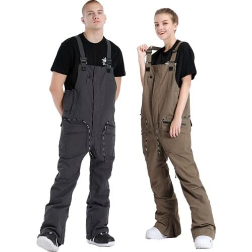 Mens & Womens Snow Suit Wear Strap Pants 10k Waterproof Skiing Rompers Snowboard Clothing Belt Trousers Outdoor Winter Bibs