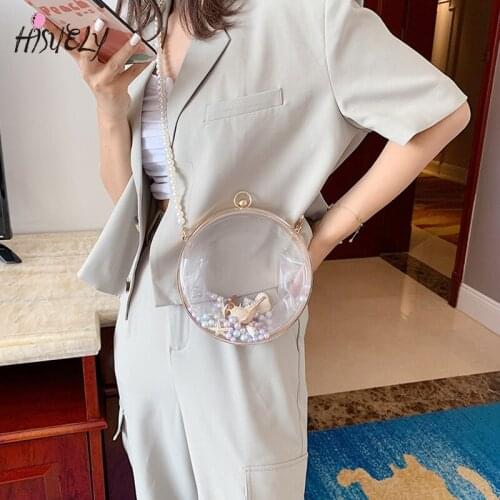 HISUELY New Acrylic Transparent Women Clutch Bag Chain Women Messenger Bag pearl chain shoulder bag