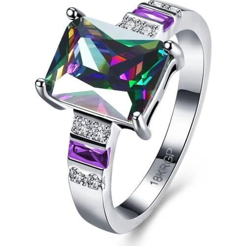 New women ring multicolor cubic zirconia rectangle fashion jewelry decoration girl wedding gift rings accessories LJ001