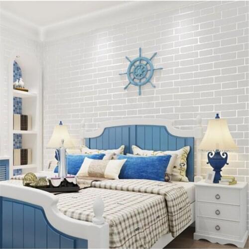 Beibehang Mediterranean style wallpaper stereo non-woven white brick wallpaper bedroom living room full wallpaper papel de pared