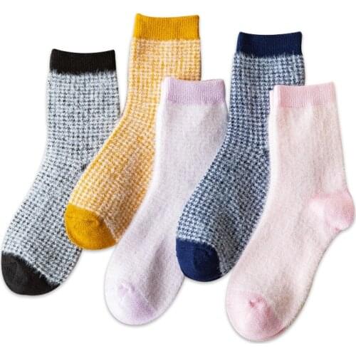 Napped Solid Women Socks Thick Cotton Short Wool Terry Casual Thickened Sock Happy Middle Tube Winter Warm Fashion Harajuku Sox