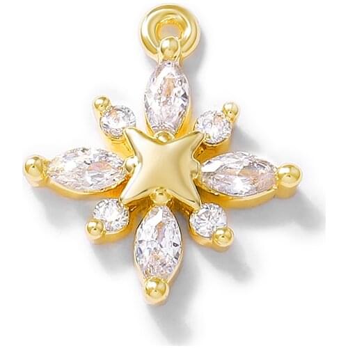 Factory wholesale Gold Color Brass and Zircon Snowflakes Charms Pendants Necklace and Bracelet Earring Diy Jewelry Accessories